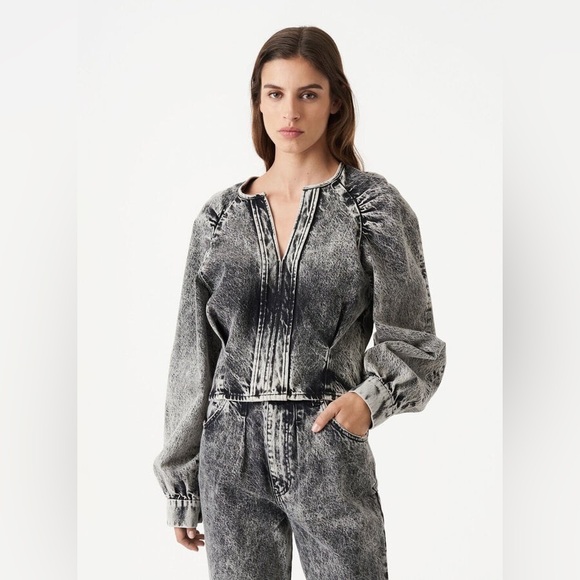 Denim long sleeve puff blouse like IRO Zora Top Snow Black - Picture 1 of 13